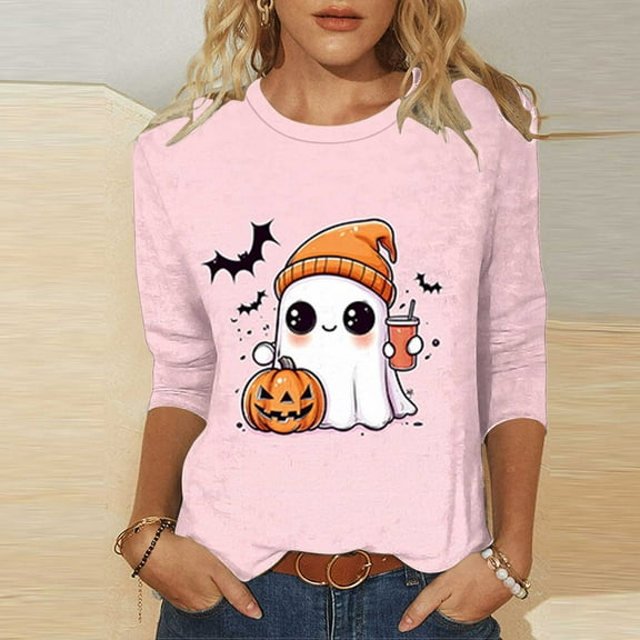 Kilaqueen 3/4 Sleeve Tops for Women Dressy Casual Halloween Thanksgiving Pumpkin Maple Leaf Tee Shirts Fall Holiday Tunic Blouses Halloween Costumes