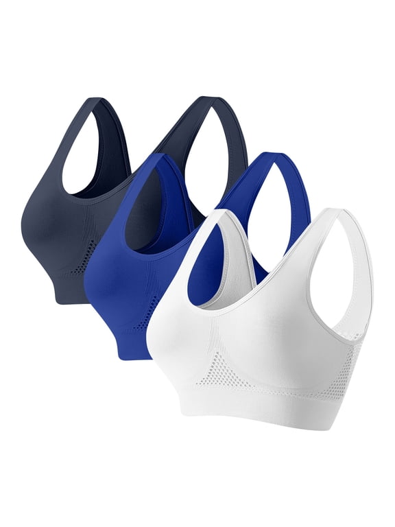 3 Pack Sports Bras for Women Mesh Breathable Stretchy Seamless Wirefree Bras Casual Support Yoga Athletic Running Gym Fitness Bras