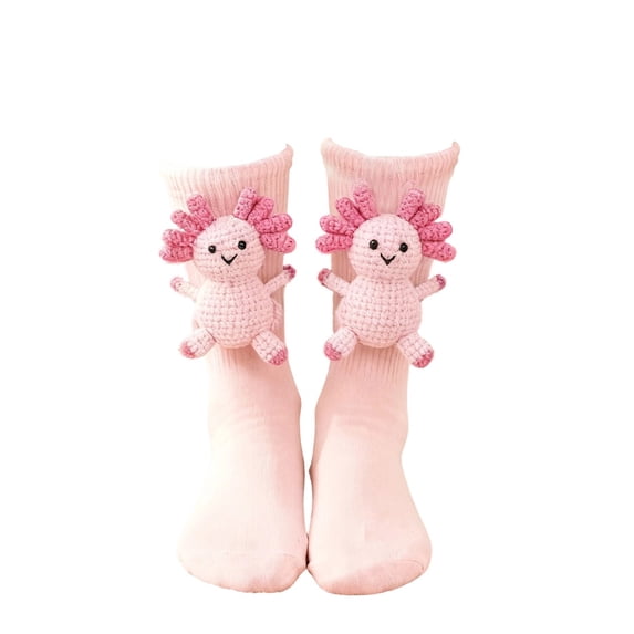 Kilaqueen 3D Crochet Axolotl Socks for Women Crew Socks with Open-Arm Salamander Animal Applique Soft Cotton Novelty Socks