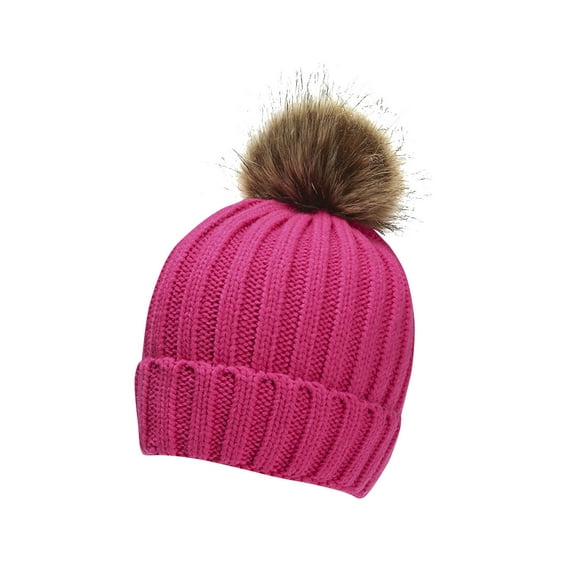 Kilaqueen 4-12 Years Girls Boys Kids Winter Warm Beanie Hat Knit Thick Ski Cap with Faux Fur Pompom Cute Toddler Warm Knitted Head Cap