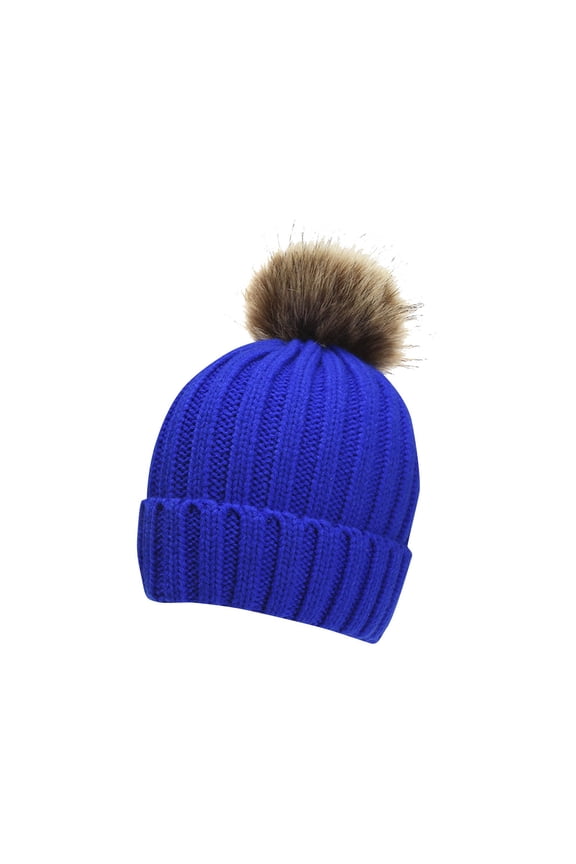 4-12 Years Girls Boys Kids Winter Warm Beanie Hat Knit Thick Ski Cap with Faux Fur Pompom Cute Toddler Warm Knitted Head Cap