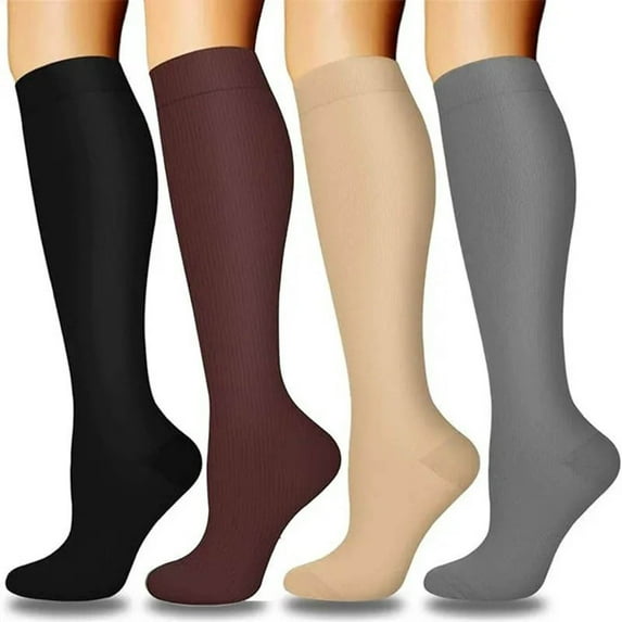 Kilaqueen 4 Pairs Compression Socks 15-20 mmHg for Women Circulation Support for Nurses, Travel, Running, Hiking, Soccer, Medical, Athletic