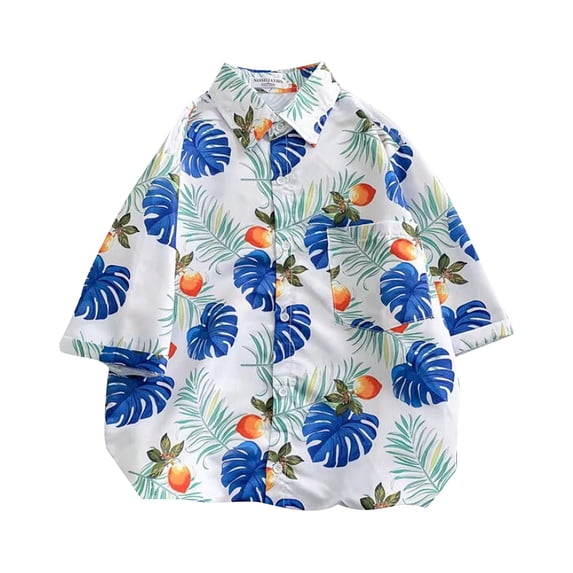 Kilaqueen 5-14Y Boys Girls Shirts Hawaiian Button Down Short Sleeve Lapel Shirts Tropical Luau 3D Print Fashion Lightweight Shirts