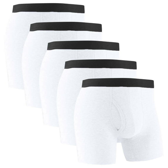 Kilaqueen 5 PC 100% Cotton Boxer Briefs for Men Pack Moisture Wicking & Breathable Solid Color Underwear Fashionable Tag-Free with Fly Trunks