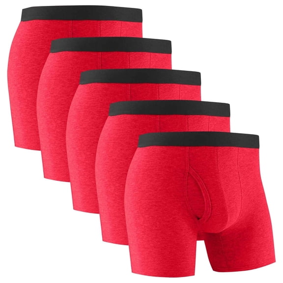 Kilaqueen 5 PC 100% Cotton Boxer Briefs for Men Pack Moisture Wicking & Breathable Solid Color Underwear Fashionable Tag-Free with Fly Trunks
