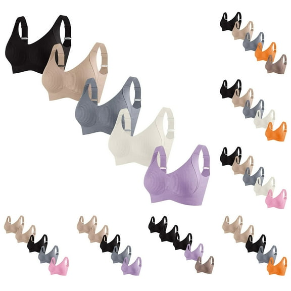 Kilaqueen 5pcs Lift up Air Sports Bra for Women,Womens Underwear Removable Pads Breathable Oversized Seamless Bras No Underwire Pullover Support Bralette