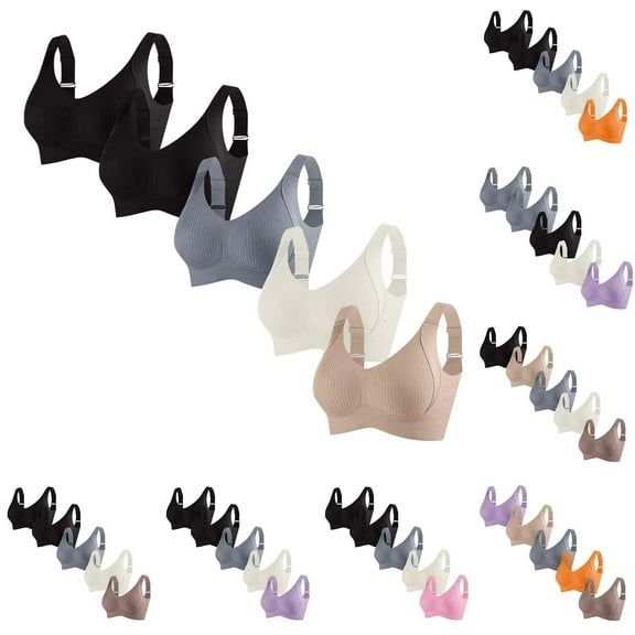 Kilaqueen 5pcs Lift up Air Sports Bra for Women,Womens Underwear Removable Pads Breathable Oversized Seamless Bras No Underwire Pullover Support Bralette