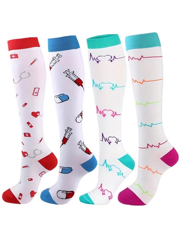 6 Pairs Compression Socks for Women & Men Circulation Graduated Supports Socks for Nurses Running Climbing Athletic Sports Cycling Knee High Stockings