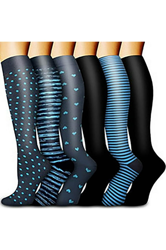 6 Pairs Compression Socks for Women & Men Circulation Graduated Supports Socks for Nurses Running Climbing Athletic Sports Cycling Knee High Stockings