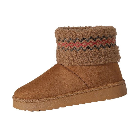Kilaqueen Ankle Boots for Women Cozy Faux Fur Lined Slip-On Non-Slip Short-Calf Snow Boots Round Toe Thick Sole Winter Warm Indoor Outdoor Booties