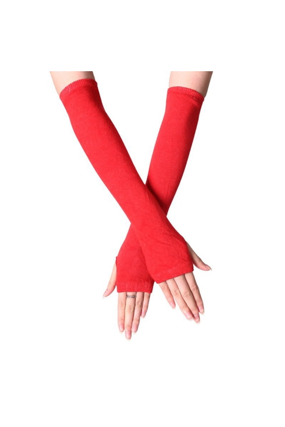 Arm Warmers for Men Women Knit Stretchy Comfy Elbow Length Fingerless Gloves Unisex Thumb Hole Mittens Arm Sleeves