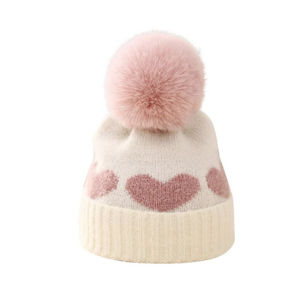 Kilaqueen Baby Winter Beanie Hat Cute Cable Knitted Ski Skull Cap with Pom Pom, Kids Toddler Girls Boys Newborn Infant Heart Print Slouchy Hats 0-12 Months