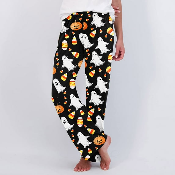 Kilaqueen Baggy Bottoms for Women Cute Ghost Graphic Pajama Pants Soft Lounge Pants Comfy Elastic Waist Sleepwear Long PJs Sleep Pants Sleepwear