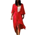 thumbnail image 1 of Kilaqueen Beach Cover Ups for Women Open Front Lacing Solid Color Half Sleeve Cardigan Casual Bikini Swimwear Coverup, 1 of 6