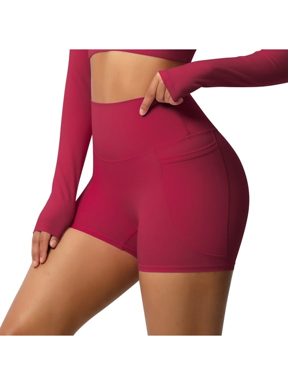 Biker Shorts Women with Pockets High Waisted Tummy Control Workout Gym Running Yoga Shorts Slim Stretchy Comfy Tight Cycing Shorts