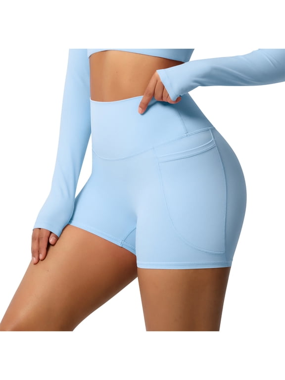 Biker Shorts Women with Pockets High Waisted Tummy Control Workout Gym Running Yoga Shorts Slim Stretchy Comfy Tight Cycing Shorts