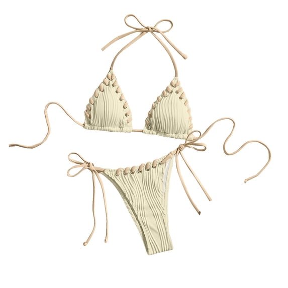 Kilaqueen Bikini Sets for Women Halter String Triangle Bathing Suit Tie Side String Cheeky Swim Suits