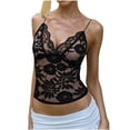 thumbnail image 1 of Kilaqueen Black Lace Camisole Tops for Women Sexy Spaghetti Strap V-Neck Sheer Mesh Floral Lace Y2K Tank Tops See Through Cami Tops Clubwear, 1 of 6
