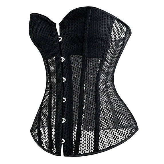 Kilaqueen Black Mesh Overbust Corset Tops for Women, Lace Up Strapless Boned Corsets, Sexy See Through Breathable Waist Trainer Going Out Party Club Top Bustier