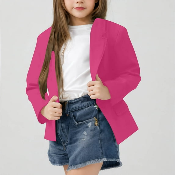 Kilaqueen Blazer Jacket for Teen Girls Solid Color Lapel Formal Suit Coat Long Sleeve Casual Open Front Lightweight Dressy Blazers