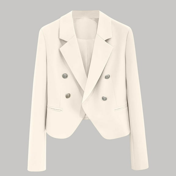 Kilaqueen Blazers for Women Lightweight Business Casual Office Jacket Long Sleeve Open Front Cropped Blazer Notch Lapel Double Breasted Work Suit Coat