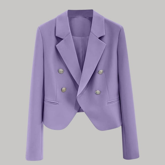 Kilaqueen Blazers for Women Lightweight Business Casual Office Jacket Long Sleeve Open Front Cropped Blazer Notch Lapel Double Breasted Work Suit Coat