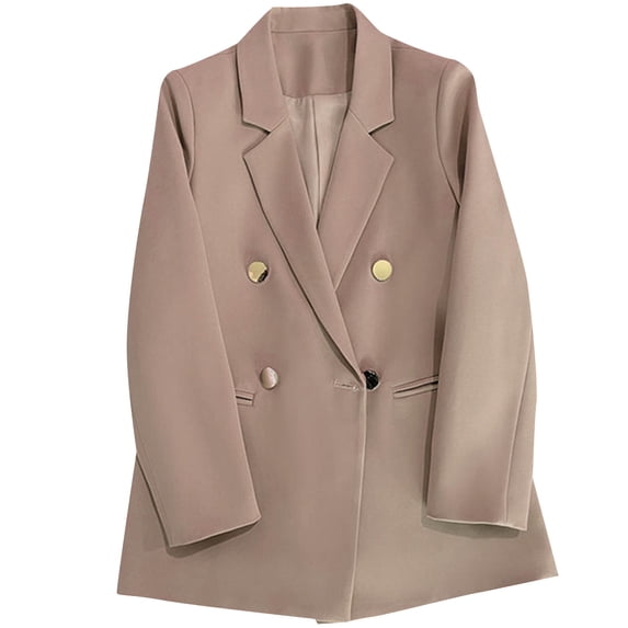 Kilaqueen Blazers for Women Double-Breasted Notch Lapel Long Sleeve Suit Jacket Solid Color Work Business Trendy Office Boyfriend Blazer with Pockets