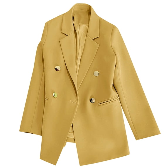 Kilaqueen Blazers for Women Double-Breasted Notch Lapel Long Sleeve Suit Jacket Solid Color Work Business Trendy Office Boyfriend Blazer with Pockets