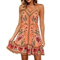 thumbnail image 1 of Kilaqueen Boho Floral Sundress for Women, Spaghetti Strap V Neck Fit and Flare Summer Mini Dress for Beach Vacation Resort Party Brunch and Casual Wear, 1 of 5