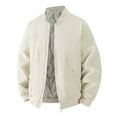 thumbnail image 1 of Kilaqueen Bomber Jacket Men Full Zip Stand Collar Long Sleeve Solid Color Jacket with Pockets Fall Winter Warm Windbreaker Coats, 1 of 8