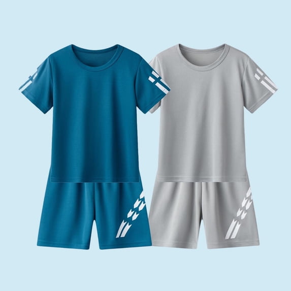Kilaqueen Boys 4 Piece Short Sets Youth Football Uniform Crew Neck Short Sleeve T-Shirt and Shorts Tracksuit Sets Outdoor Athletic Outfits Summer Active Clothes