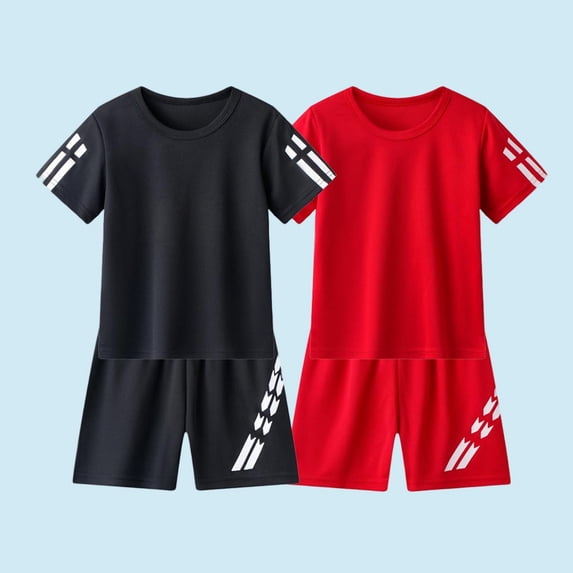 Kilaqueen Boys 4 Piece Short Sets Youth Football Uniform Crew Neck Short Sleeve T-Shirt and Shorts Tracksuit Sets Outdoor Athletic Outfits Summer Active Clothes