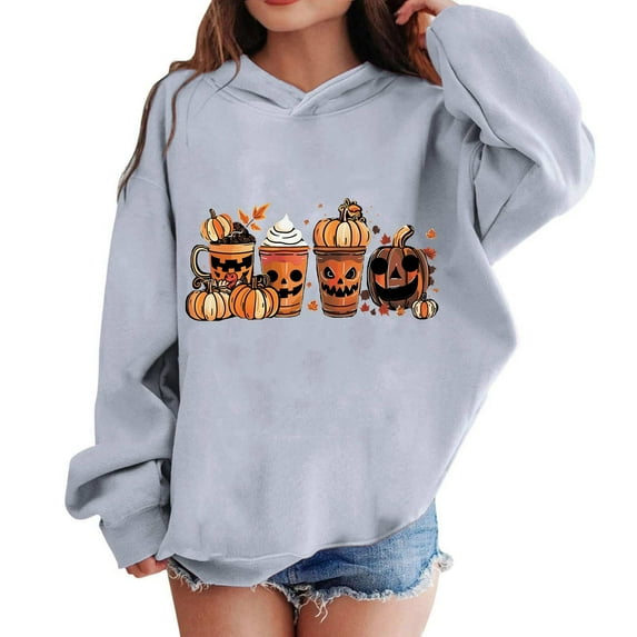 Kilaqueen Boys and Girls Halloween Hoodies Cute Funny Pumpkin Print Hooded Sweatshirts Long Sleeve Kids Spooky Season Pullover Tops 3-14 Years