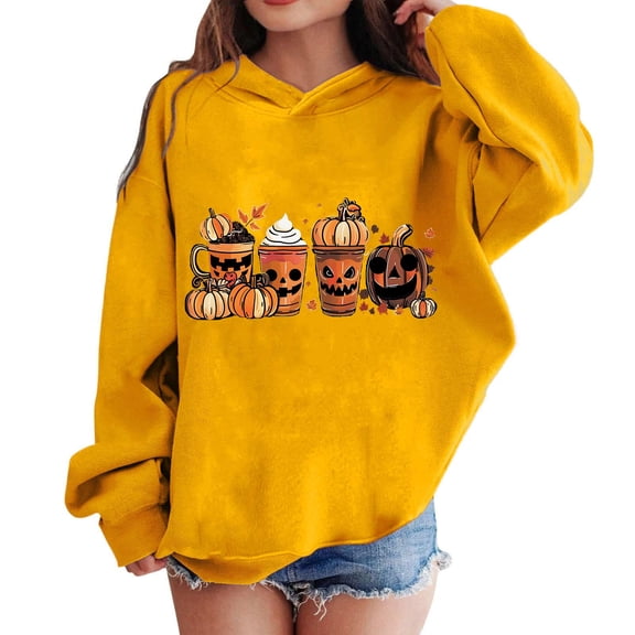 Kilaqueen Boys and Girls Halloween Hoodies Cute Funny Pumpkin Print Hooded Sweatshirts Long Sleeve Kids Spooky Season Pullover Tops 3-14 Years