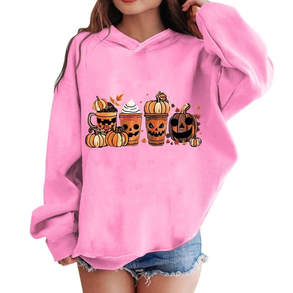 Kilaqueen Boys and Girls Halloween Hoodies Cute Funny Pumpkin Print Hooded Sweatshirts Long Sleeve Kids Spooky Season Pullover Tops 3-14 Years