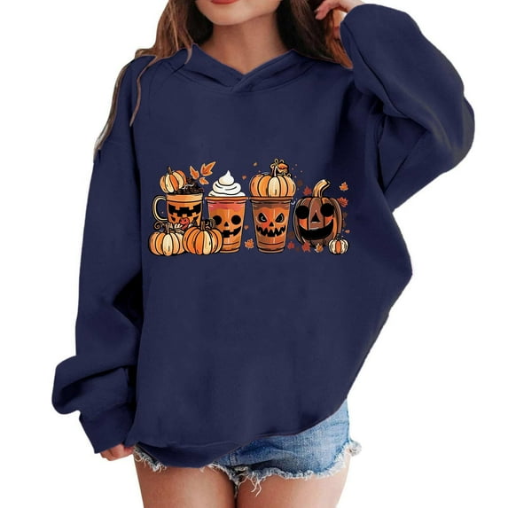 Kilaqueen Boys and Girls Halloween Hoodies Cute Funny Pumpkin Print Hooded Sweatshirts Long Sleeve Kids Spooky Season Pullover Tops 3-14 Years