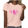 thumbnail image 1 of Kilaqueen Breast Cancer Awareness Shirts for Women Cancer Survivor Pink Ribbon Graphic Printed Short Sleeve Crewneck T-Shirt Inspirational Tops, 1 of 4