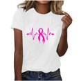 thumbnail image 1 of Kilaqueen Breast Cancer Awareness Shirts for Women Cancer Survivor Pink Ribbon Graphic Printed Short Sleeve Crewneck T-Shirt Inspirational Tops, 1 of 4