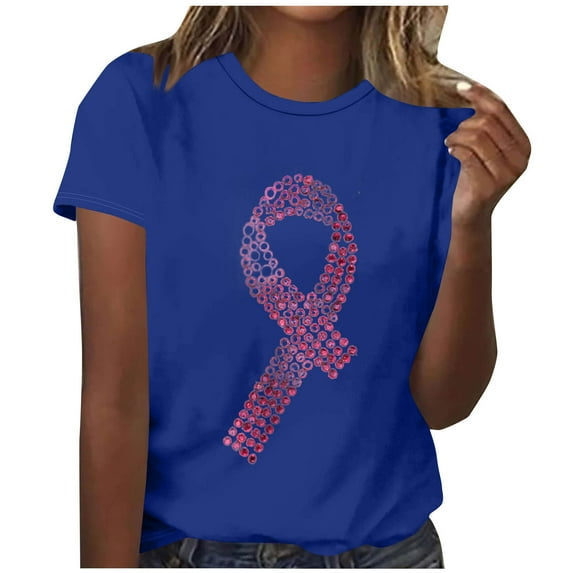 Kilaqueen Breast Cancer Shirts for Women Casual Short Sleeve Pink Ribbon Printed Awareness Tops Survivor Faith Inspirational Tee
