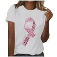 thumbnail image 1 of Kilaqueen Breast Cancer Shirts for Women Casual Short Sleeve Pink Ribbon Printed Awareness Tops Survivor Faith Inspirational Tee, 1 of 4