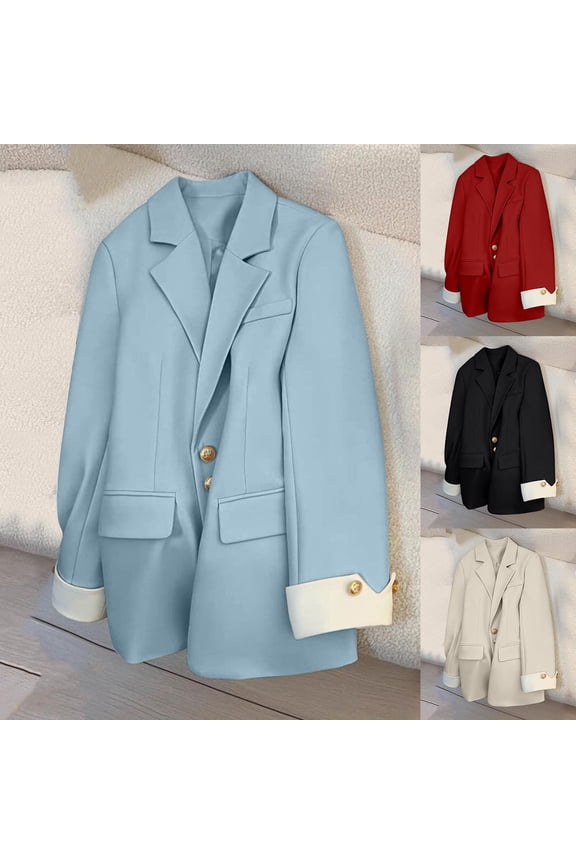 Business Casual Oversized Blazers for Women Elegant Solid Color Work Coat Button Open Front Cardigan Notched Lapel Collar Comfort Suit Jackets