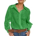 thumbnail image 1 of Kilaqueen Button Down Shirts for Women Openwork Long Sleeve Lapel V Neck Tunic Blouses Casual Trendy Business Work Shirts, 1 of 9