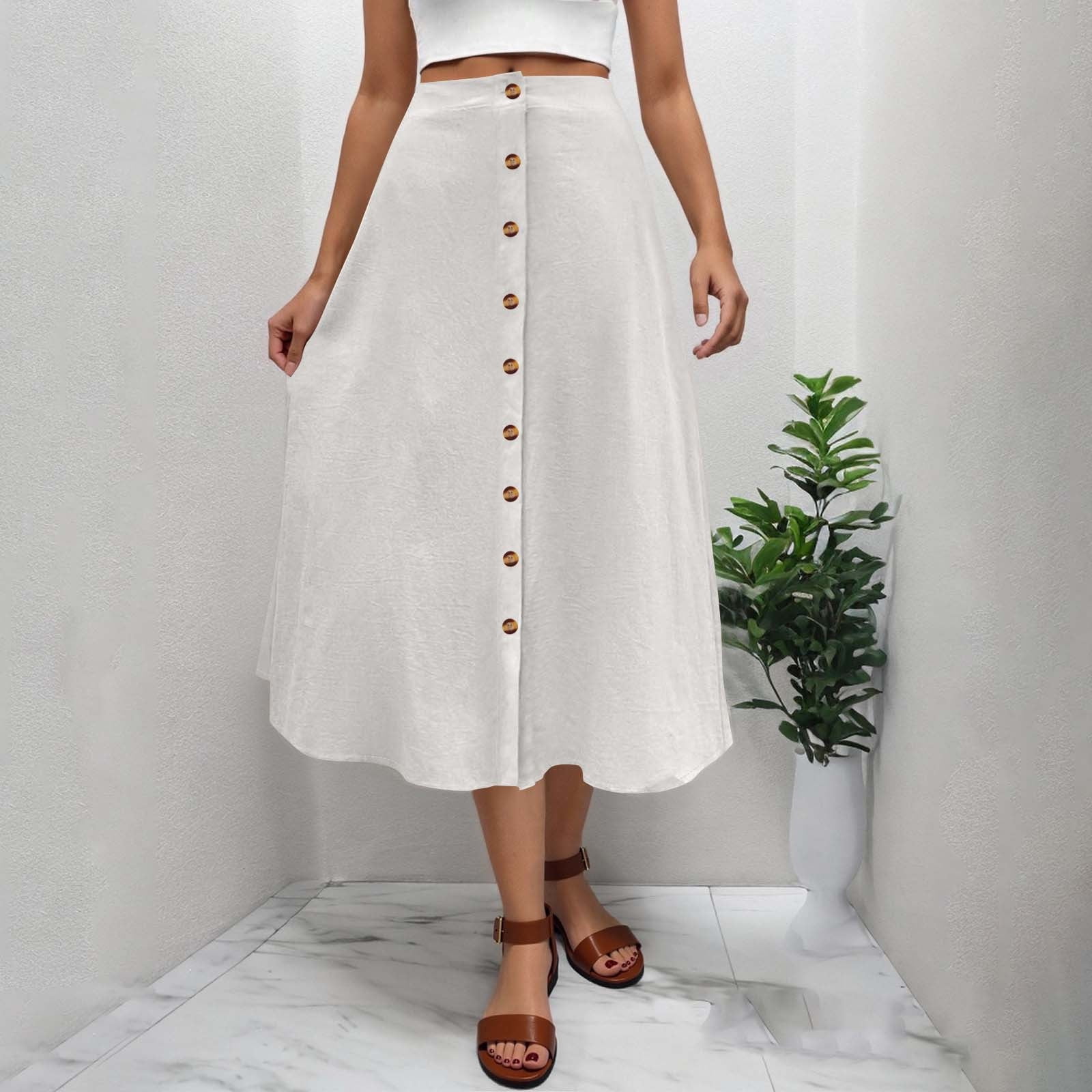 Midi Skirt High Waisted White Skirt Queen Kilaqueen Button Front