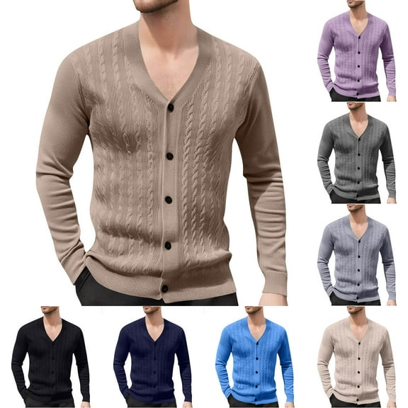 Kilaqueen Cable Knit Cardigan Sweaters for Men Casual Fashion Button Down Sweaters Lightweight Regular Long Sleeve Cardigan V Neck Open Front Fall Outfits