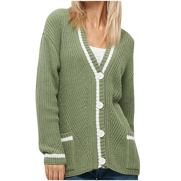 Kilaqueen Cardigan Sweaters for Women Long Sleeve Button Up V Neck Knit Sweater with Pockets Loose Trendy Casual Cardigan Sweater