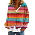 thumbnail image 1 of Kilaqueen Cardigan Sweaters for Women Striped V Neck Long Sleeve Cardigan Soft Basic Lightweight Casual Coat, 1 of 5