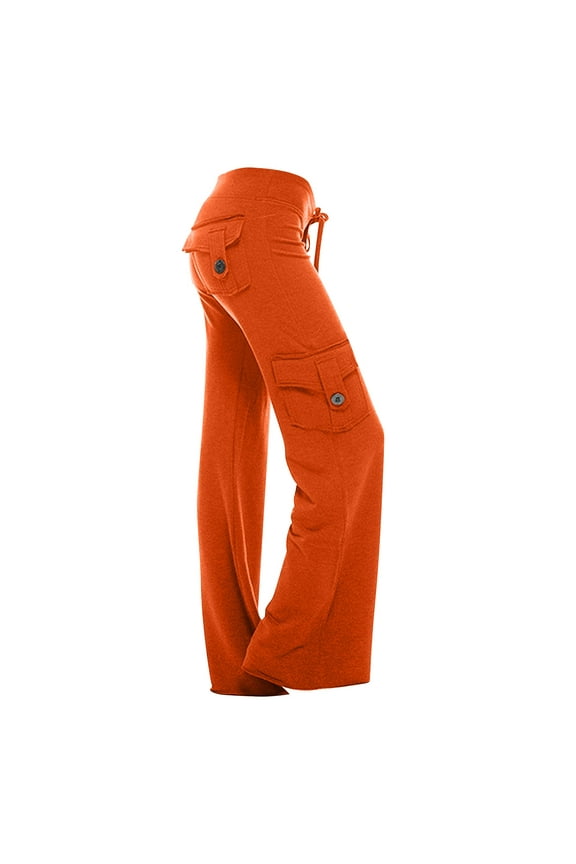 Cargo Pants Women Drawstring Elastic Waist Tummt Control Pants with Multi-Pockets Casual Solid Color Stretch Yoga Workout Gym Trousers