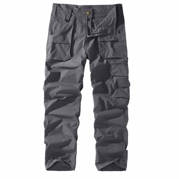 Kilaqueen Cargo Pants for Men Solid Color Ripstop Tactical Pant with Multi Pockets Hiking Running Athletic Outdoor Straight-Leg Pants