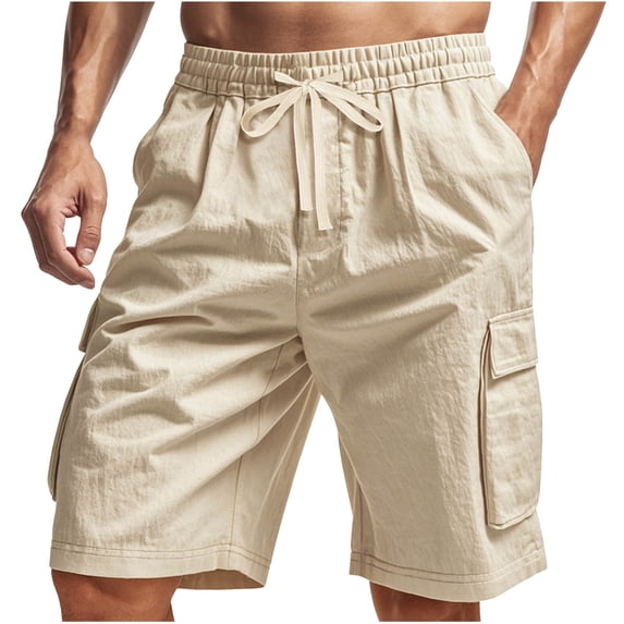 Kilaqueen Cargo Shorts for Men Solid Color Drawstring Elastic Waist Work Shorts with Multi Pockets Casual Athletic Running Sport Tactical Shorts