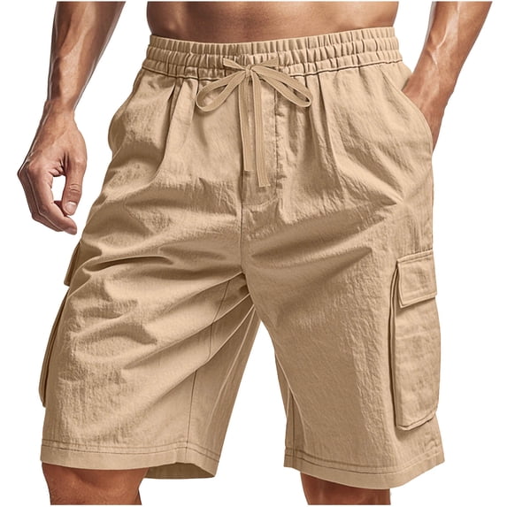 Kilaqueen Cargo Shorts for Men Solid Color Drawstring Elastic Waist Work Shorts with Multi Pockets Casual Athletic Running Sport Tactical Shorts